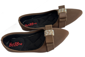 Womens Crystal Bow Pointed-Toe Comfort Flats