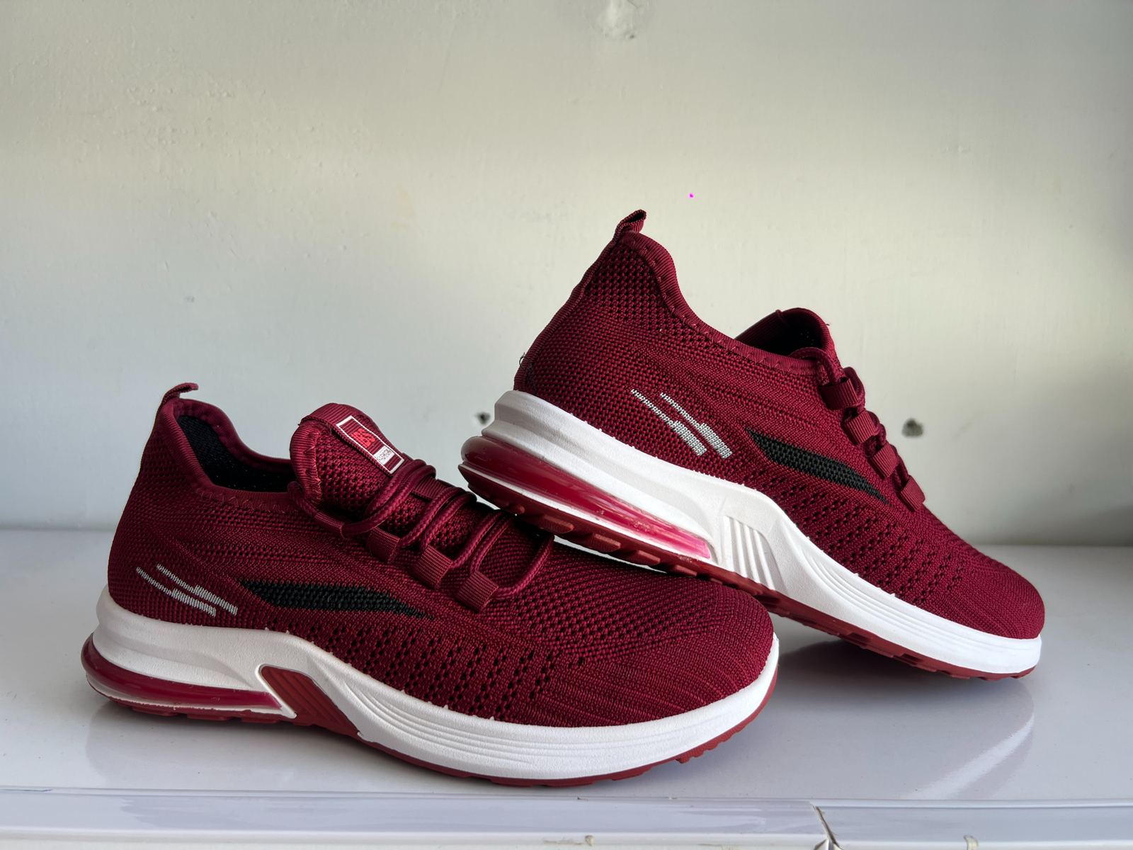 Unisex Maroon Lightweight Knit Sports Sneakers